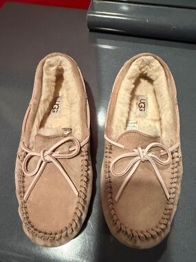 UGG Sand Suede Moccasin Slippers with Shearling Lining
